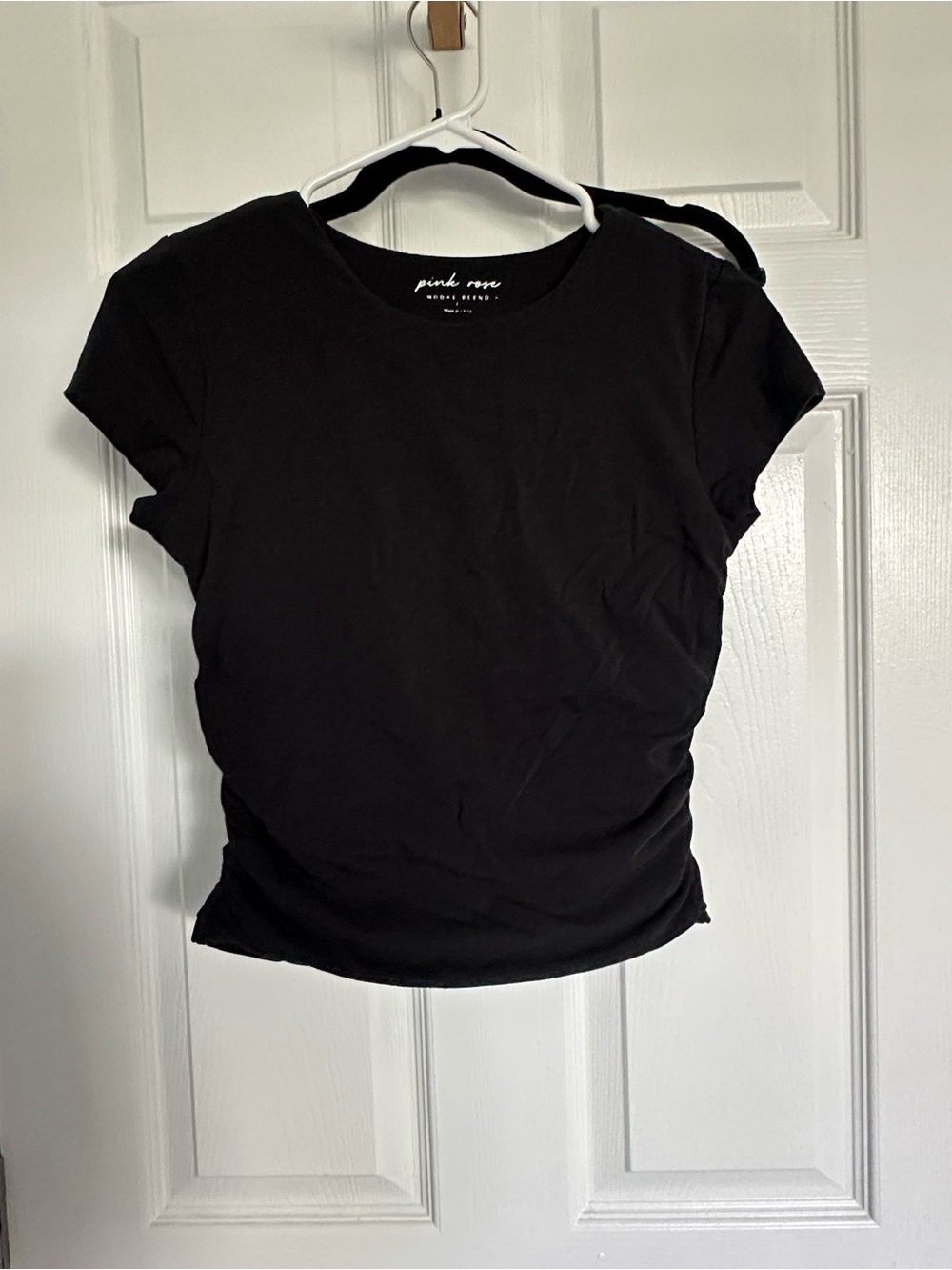 Pink Rose Black Short Sleeve Crewneck Tee